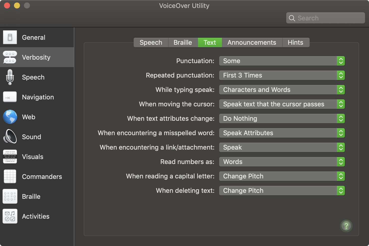 VoiceOver Utility/Verbosity/Text